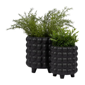 S/2 6/8" BUBBLE PLANTERS, MATTE BLACK