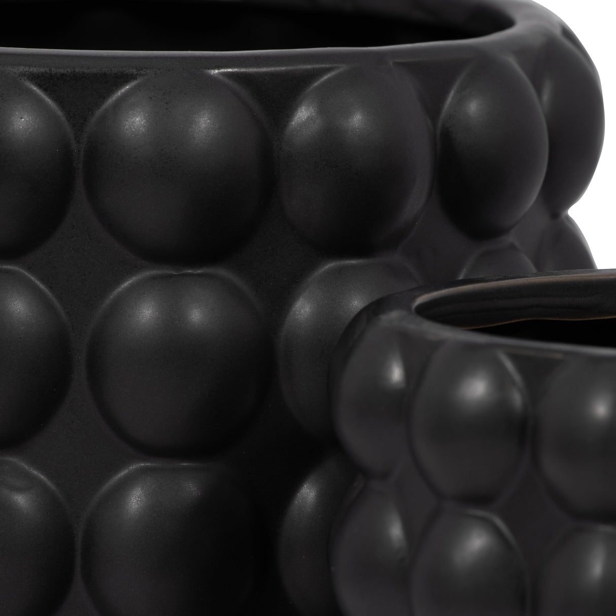 S/2 6/8" BUBBLE PLANTERS, MATTE BLACK