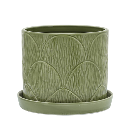 S/2 SHELL PLANTERS W/ SAUCER 6/8", GREEN