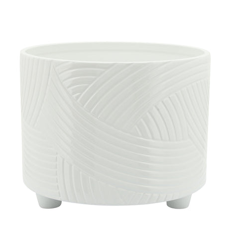 S/2 SWIRL FOOTED PLANTERS 10/12" , WHITE