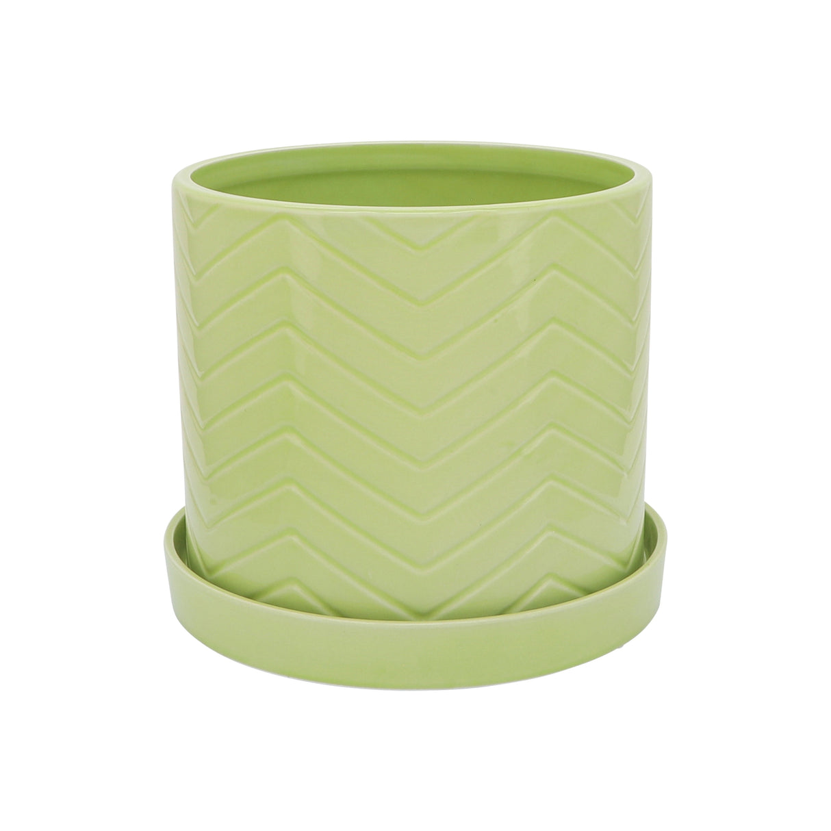 S/2 10/12" CHEVRON PLANTER W/ SAUCER, GREEN