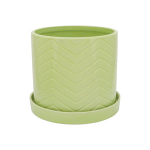 S/2 10/12" CHEVRON PLANTER W/ SAUCER, GREEN