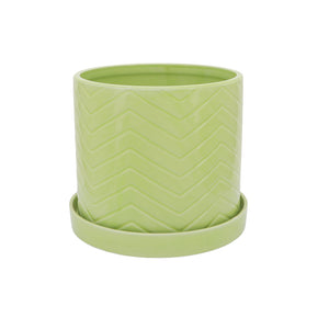 S/2 10/12" CHEVRON PLANTER W/ SAUCER, GREEN