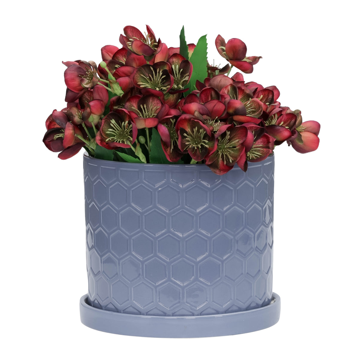 S/2 10/12" HONEYCOMB PLANTER W/ SAUCER, GRAY