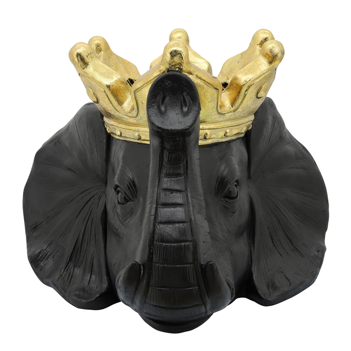 RESIN 16" ELEPHANT W/ CROWN, BLACK