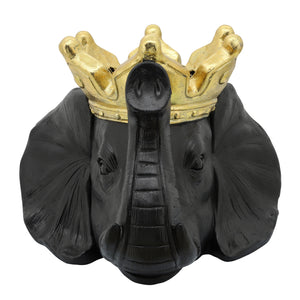 RESIN 16" ELEPHANT W/ CROWN, BLACK