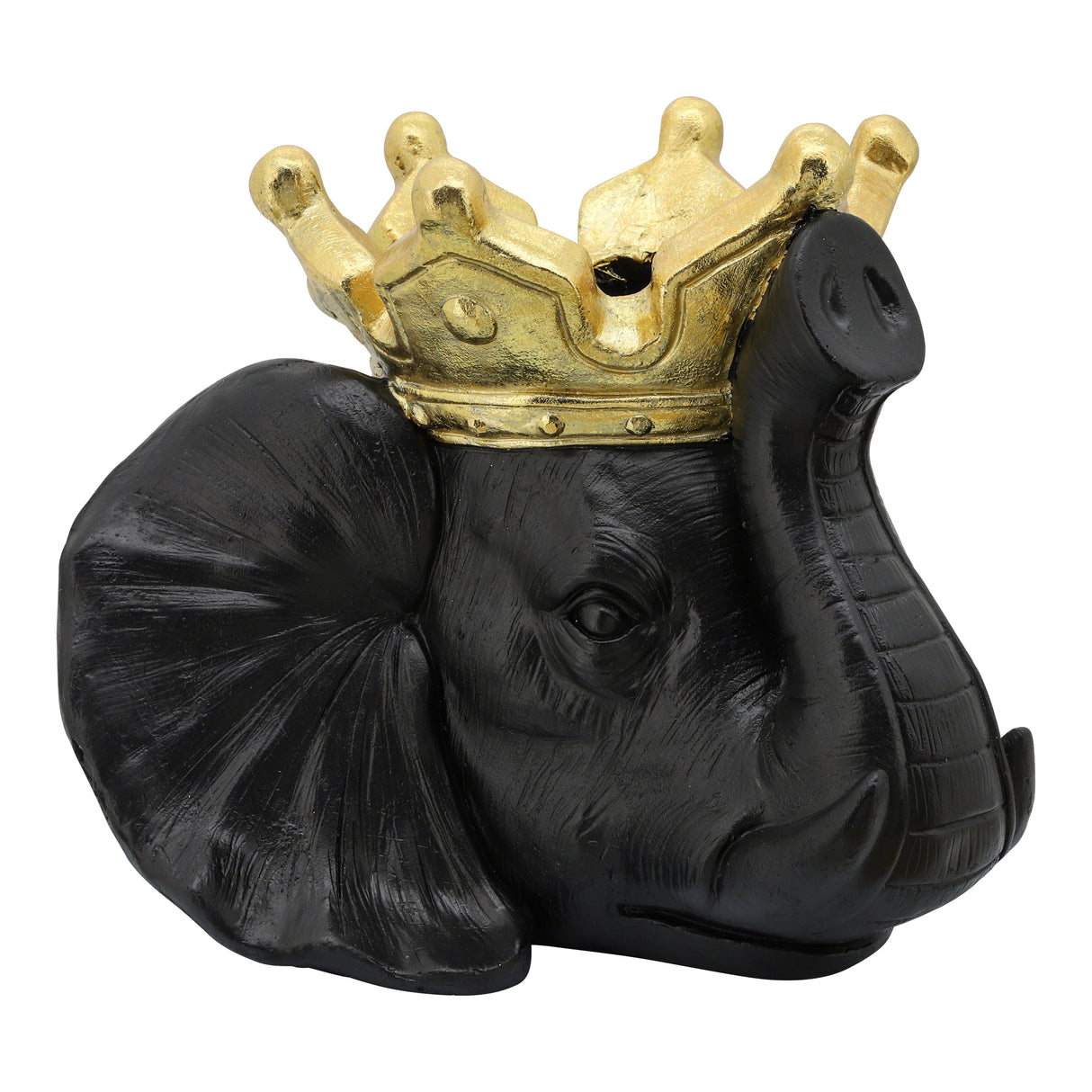 RESIN 16" ELEPHANT W/ CROWN, BLACK