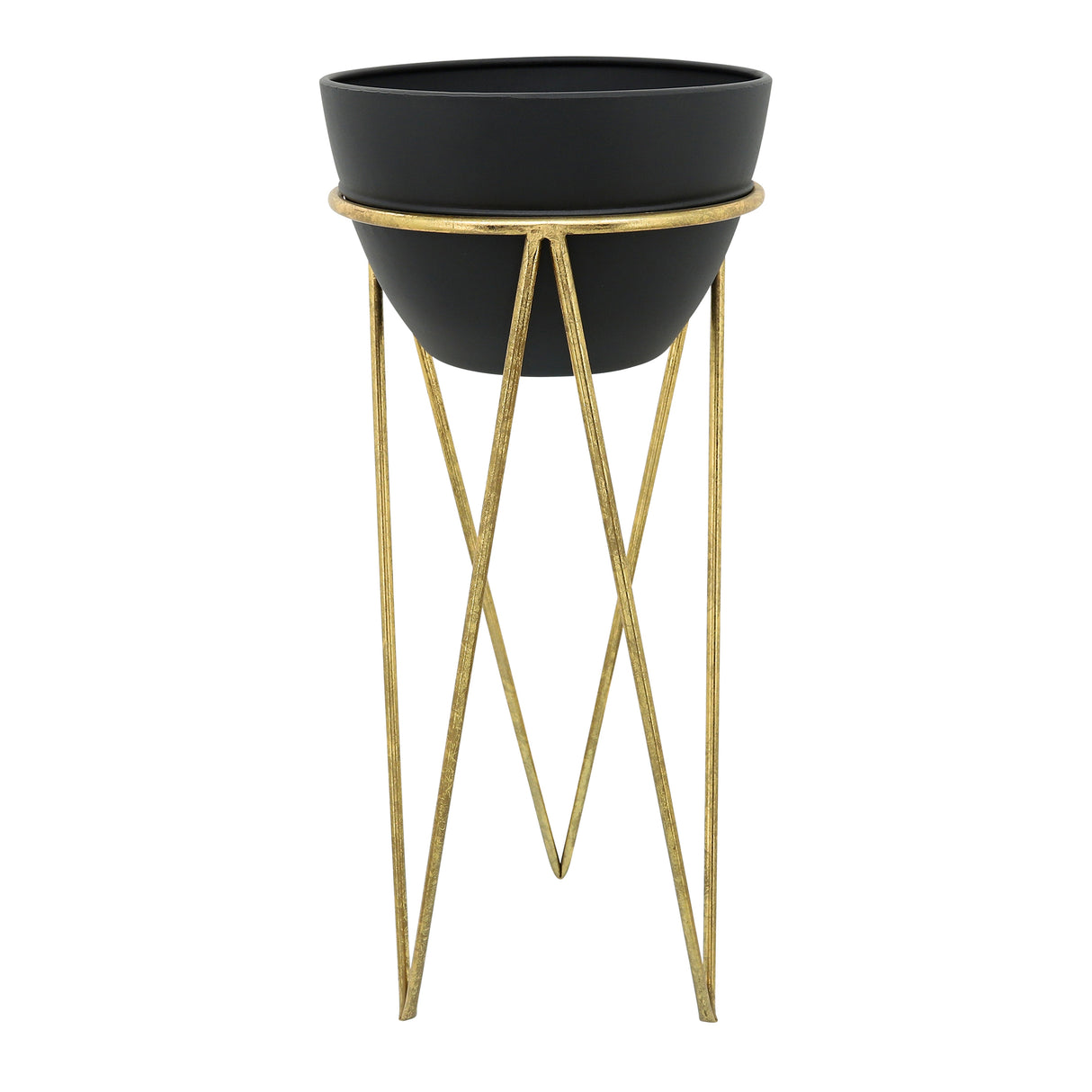 S/2 12/14" METAL PLANTER, BLK/GLD