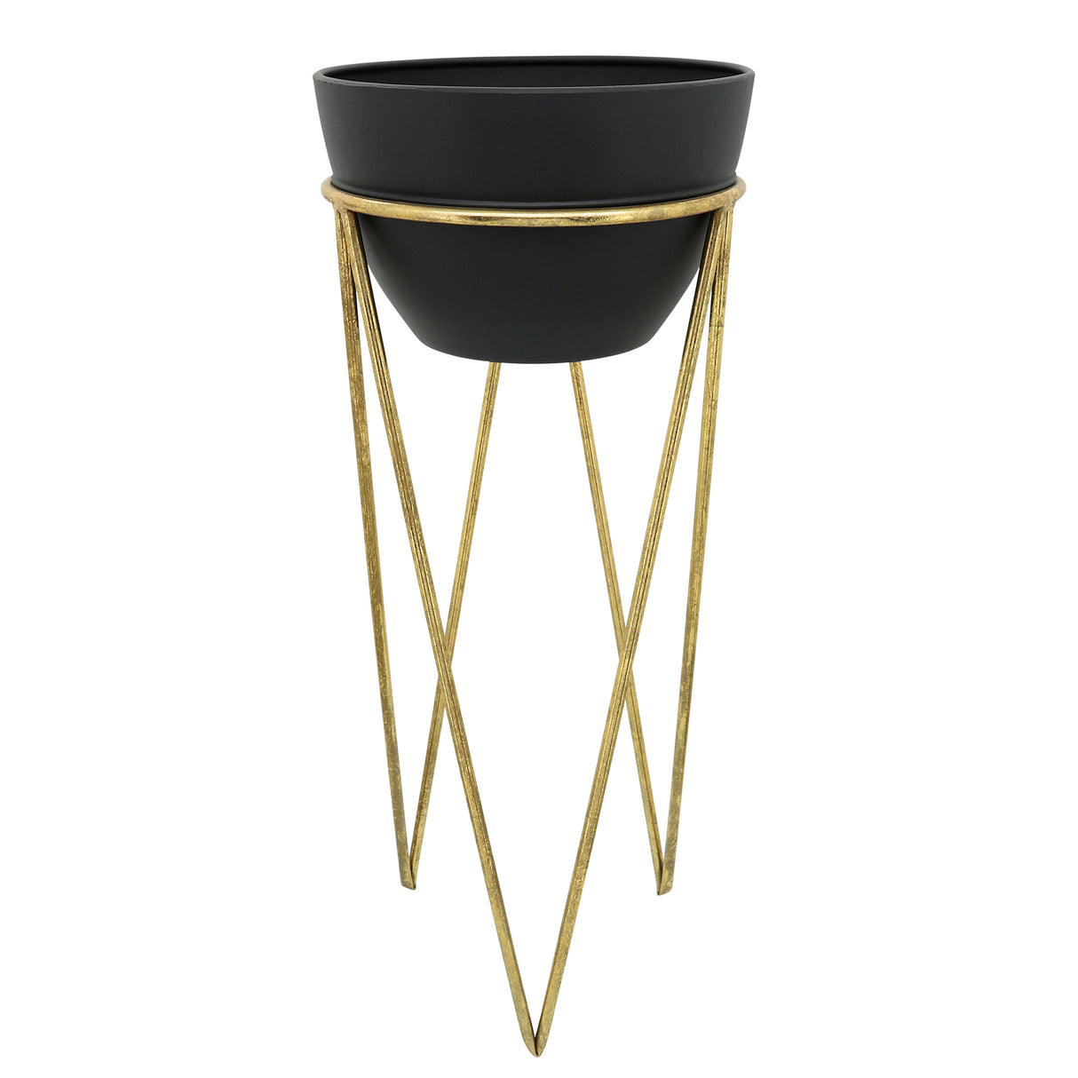 S/2 12/14" METAL PLANTER, BLK/GLD