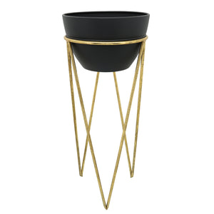 S/2 12/14" METAL PLANTER, BLK/GLD