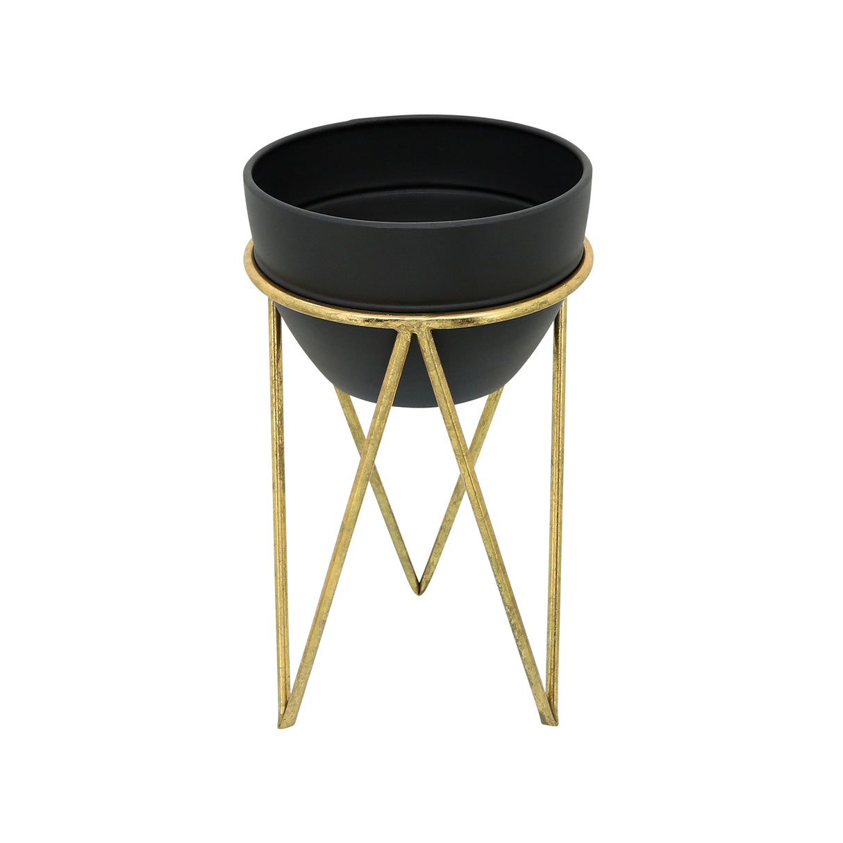 S/2 12/14" METAL PLANTER, BLK/GLD