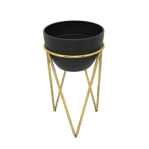 S/2 12/14" METAL PLANTER, BLK/GLD