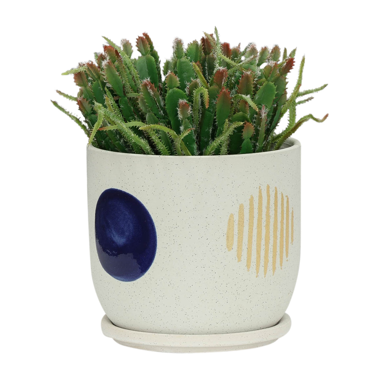 8" Funky Planter W/ Saucer, White