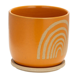 Cer, 8" Arch Planter W/ Saucer, Orange