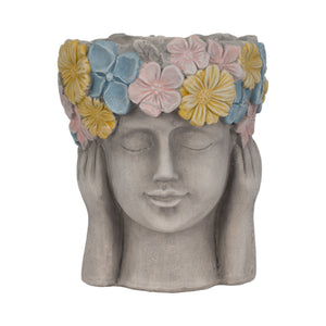 11" Face Planter With Flower Crown, Grey/multi