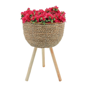 14" Wicker Planter W/ Legs, Natural