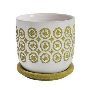 CER, 6" CIRCLES PLANTER W/ SAUCER, OLIVE