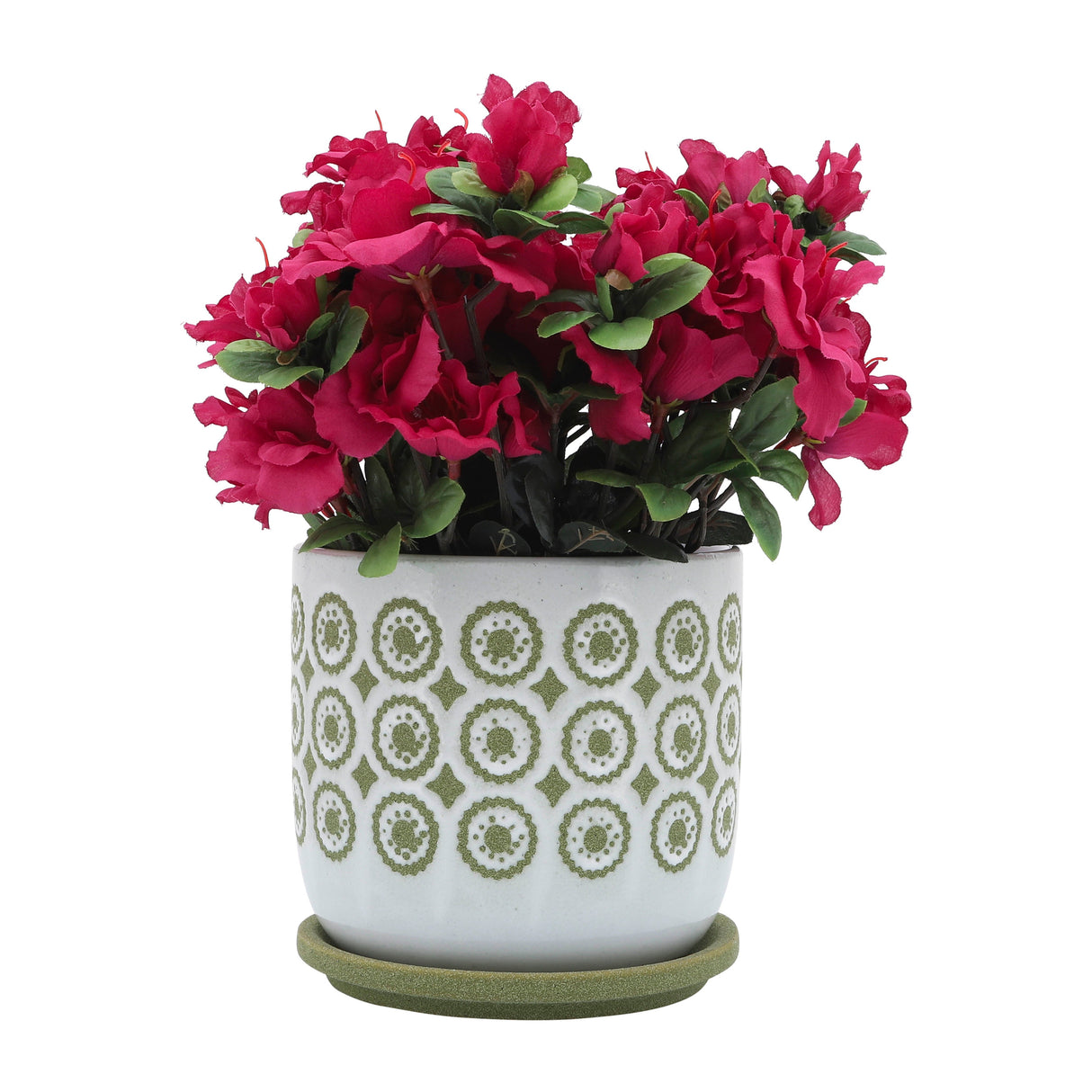 CER, 6" CIRCLES PLANTER W/ SAUCER, OLIVE