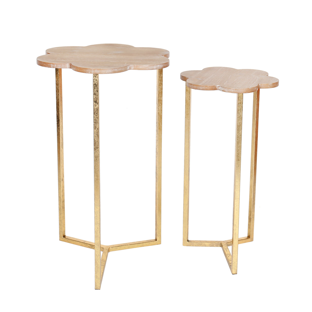 WOOD, S/2, FLOWER NESTING TABLES, BROWN