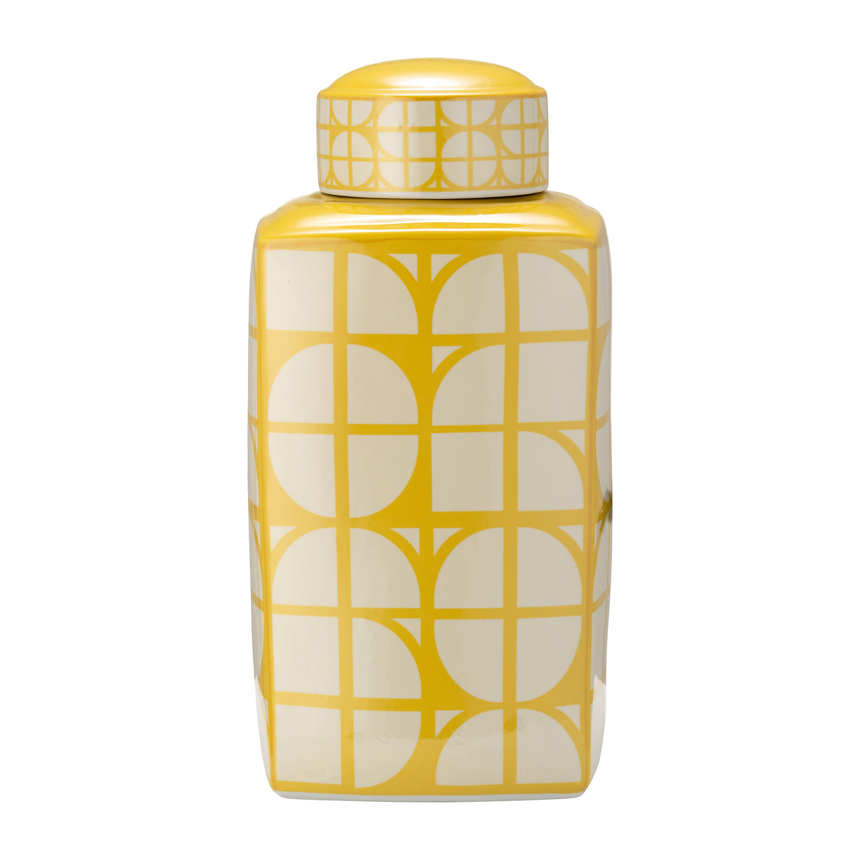 CER, 18"H SQUARE JAR W/ LID, YELLOW/COTTON