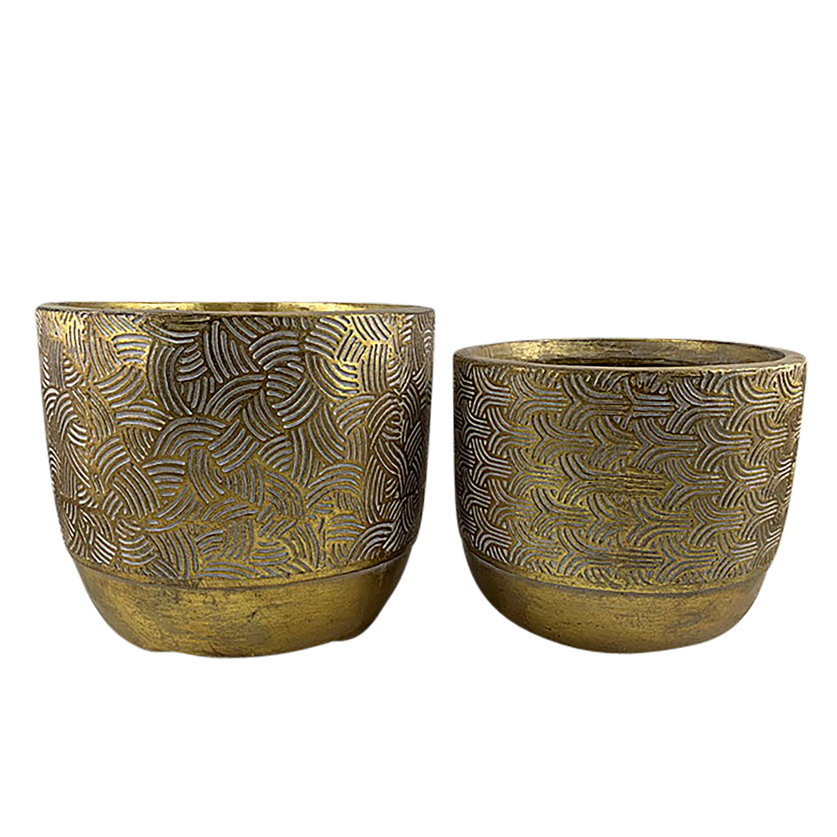 RESIN, S/2 10/13"D SWIRL PLANTERS, GOLD