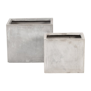 Resin, S/2 16/20"D Nested Square Planters, Lt. Gra