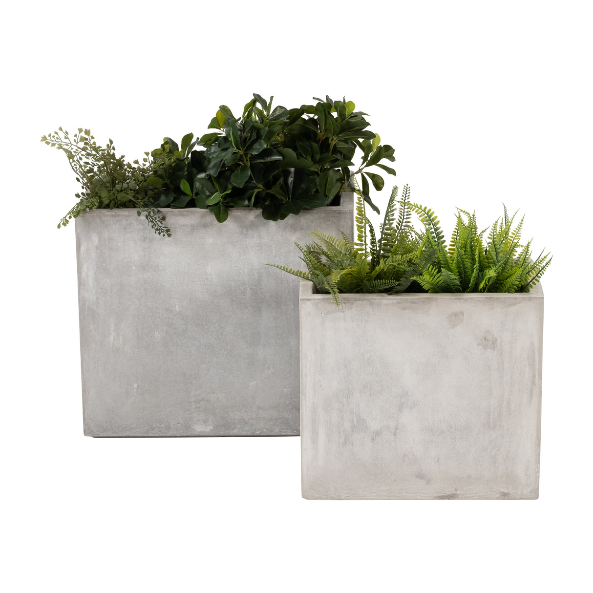 Resin, S/2 16/20"D Nested Square Planters, Lt. Gra