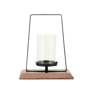 Metal, 11"H Hurricane W/ Wood Base, Black