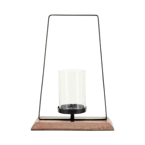 Metal, 14"H Hurricane W/ Wood Base, Black