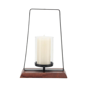 Metal, 14"H Hurricane W/ Wood Base, Black