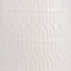 CER, 15"H CARVED VASE, WHITE