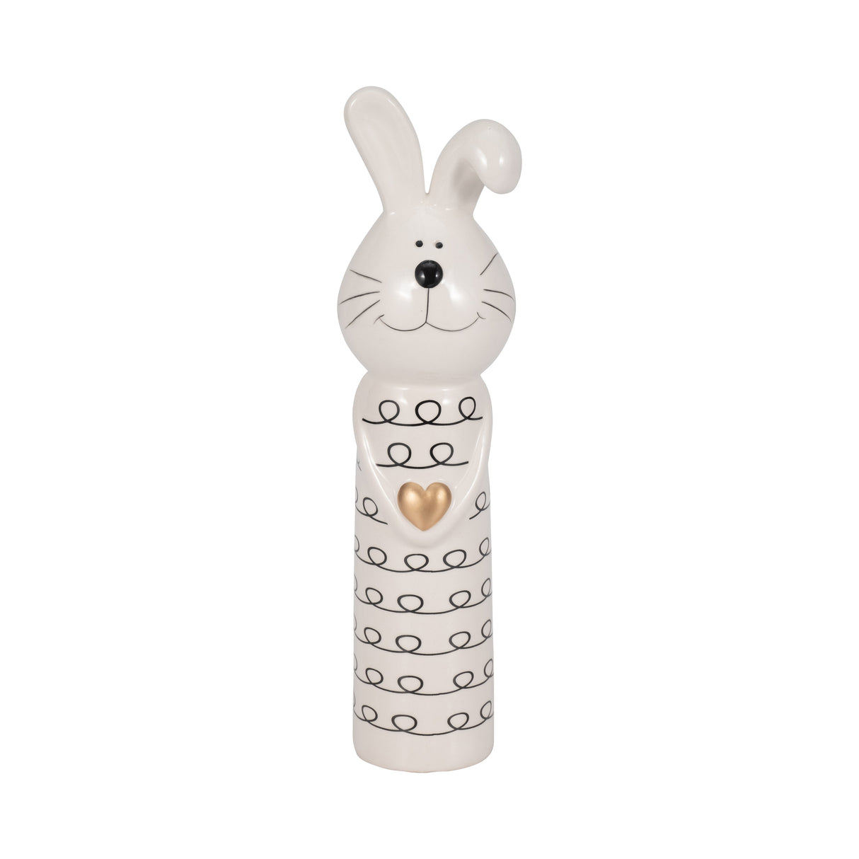 10" Squiggly Bunny With Gold Heart, White/black