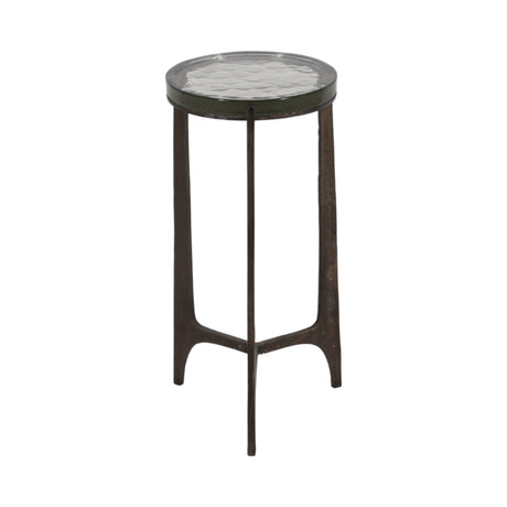 22" Thick Glass Top Round Accent Table, Antique Br