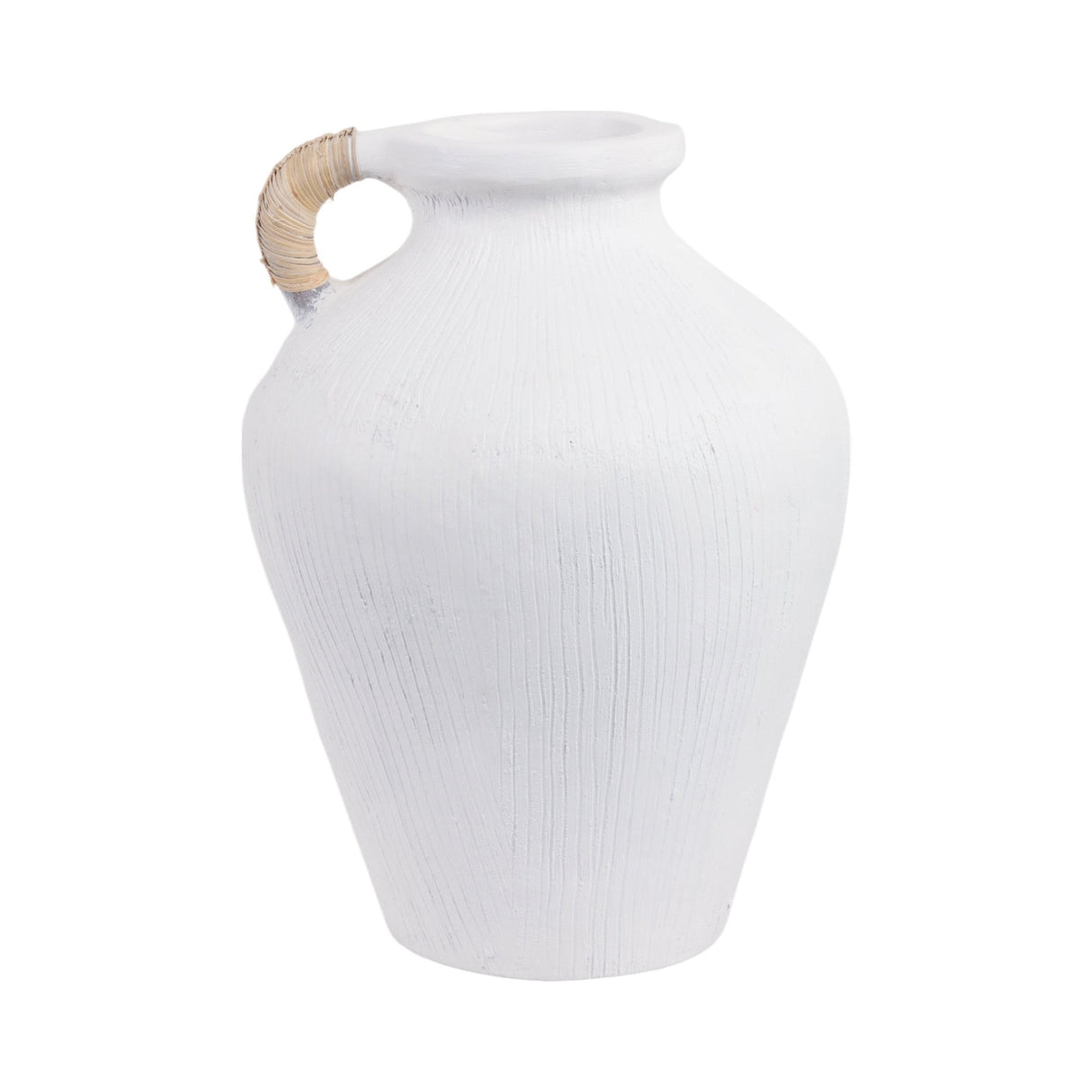 17" Textured Terracota Vase W/rattan Handle, Wht