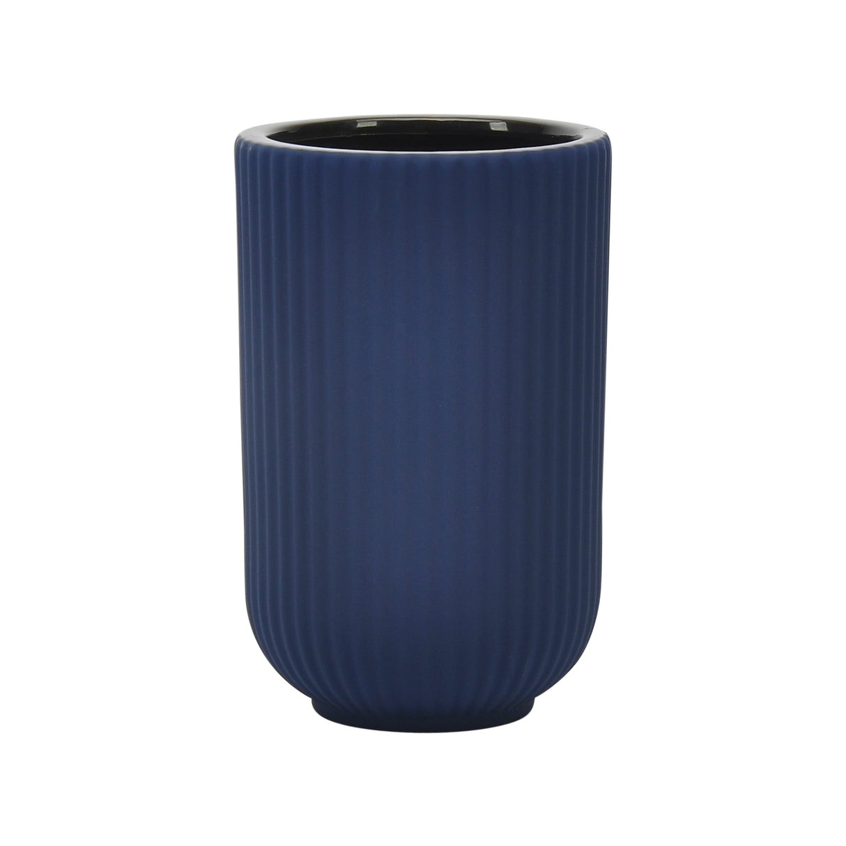 CER, 7"H RIDGED VASE, NAVY