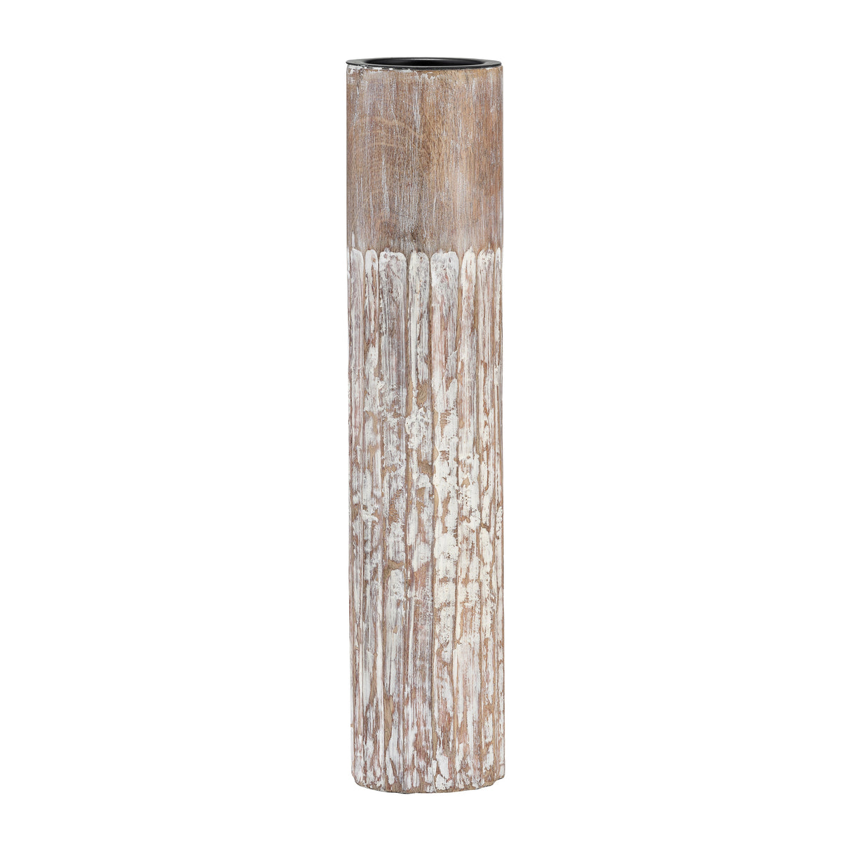 Wood, 14"H 2-Tone Textured Candle Holder, Brown