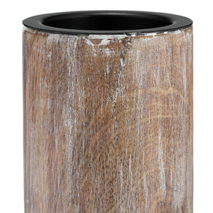 Wood, 14"H 2-Tone Textured Candle Holder, Brown