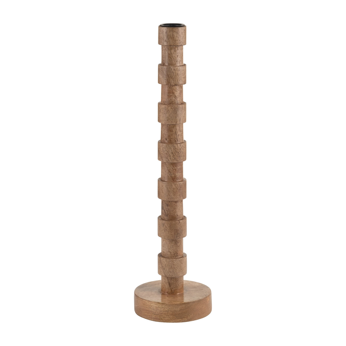 WOOD, 15"H TEXTURED TAPER CANDLE HOLDER, BROWN