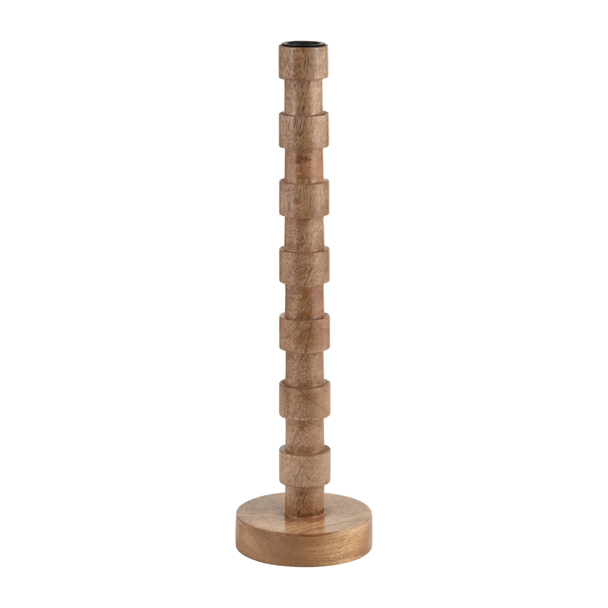 WOOD, 15"H TEXTURED TAPER CANDLE HOLDER, BROWN