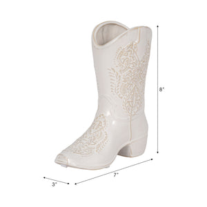 8" Cowboy Boot Vase, White