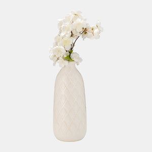 CER, 12" PLAID TEXTURED VASE, BEIGE
