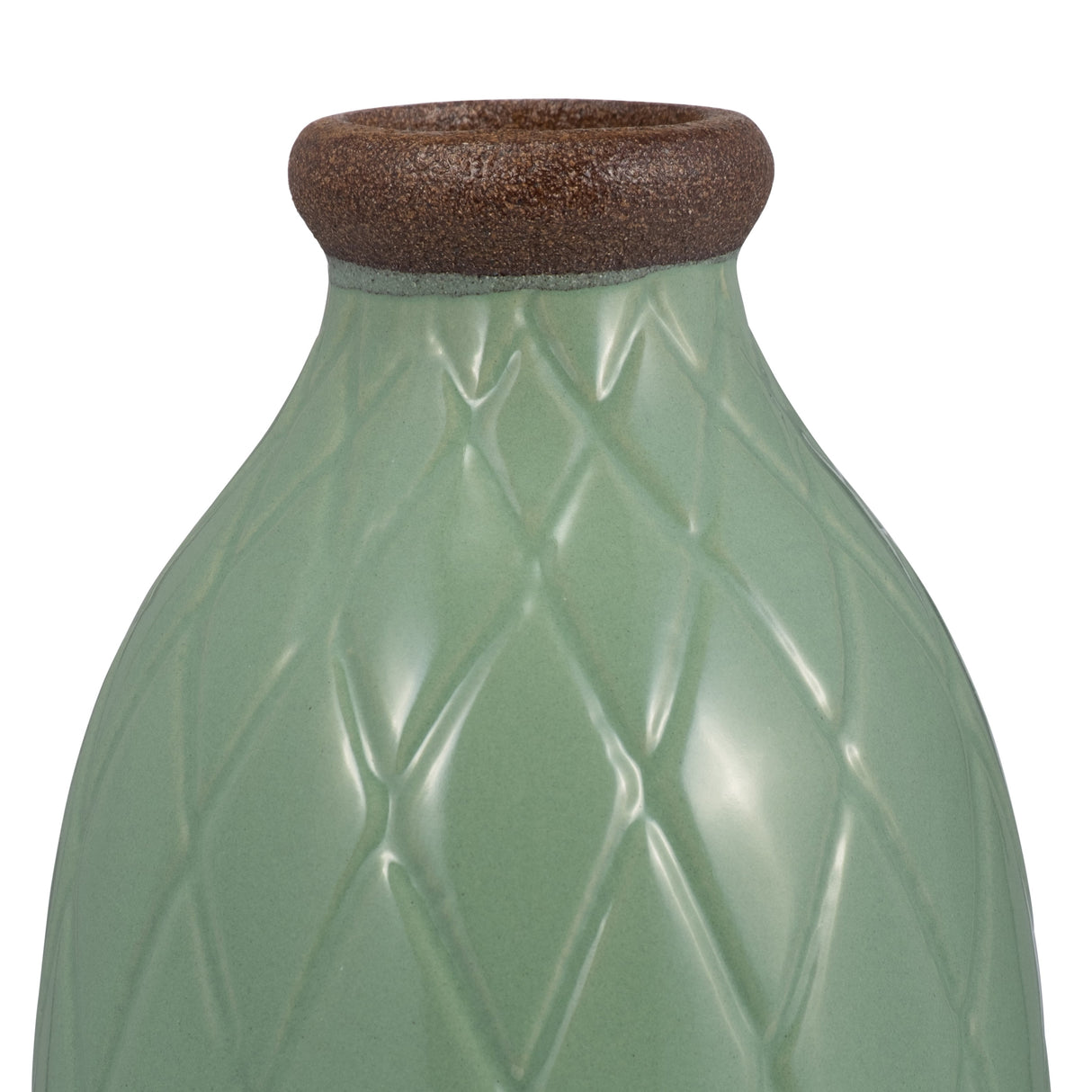 CER, 9" PLAID TEXTURED VASE, DARK SAGE