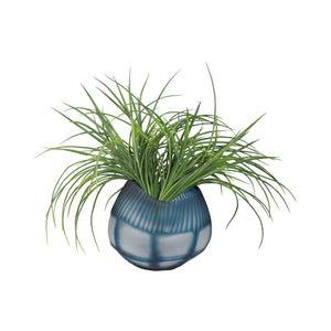 GLASS, 9" CARVED BOWL BLUE