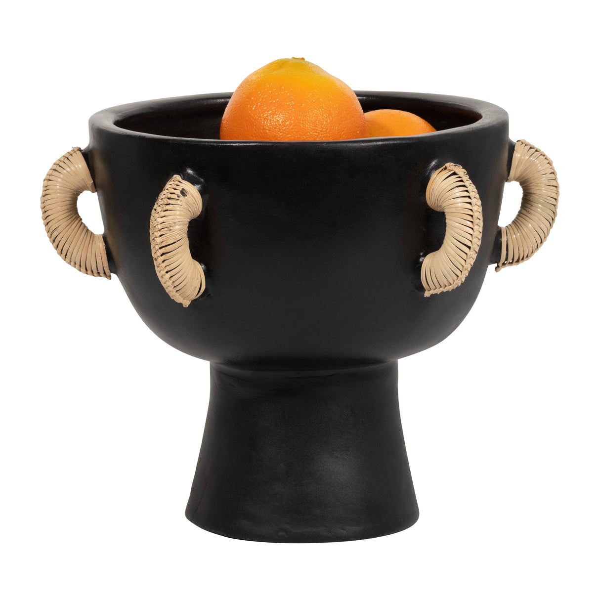 TERRACOTTA, 11"H EARED BOWL ON STAND VASE, BLACK