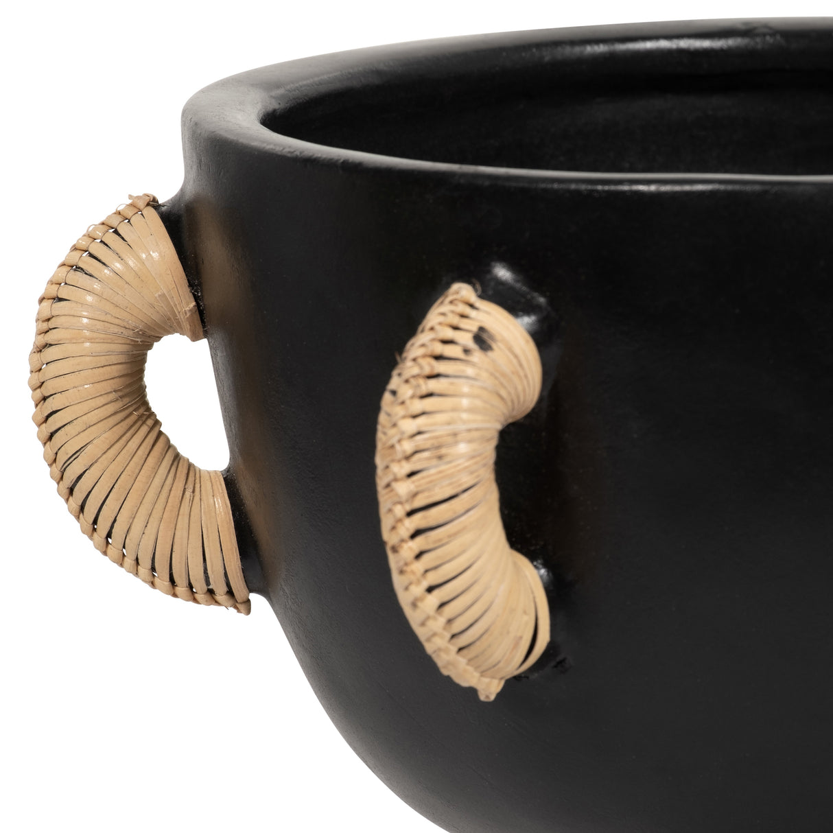 TERRACOTTA, 11"H EARED BOWL ON STAND VASE, BLACK