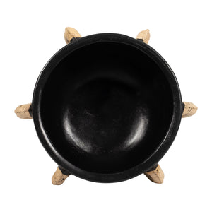 TERRACOTTA, 11"H EARED BOWL ON STAND VASE, BLACK