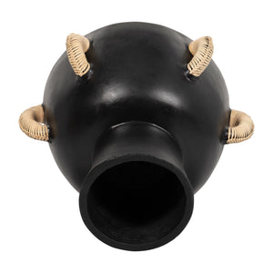 TERRACOTTA, 11"H EARED BOWL ON STAND VASE, BLACK
