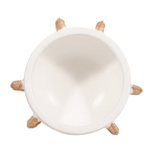 TERRACOTTA, 11"H EARED BOWL ON STAND VASE, WHITE