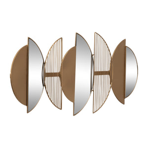 METAL, 36" HALF CIRCLE MIRRORED WALL DECOR, GOLD