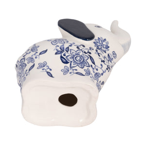 6" Trunk Up Chinoiserie Elephant, Blue/white